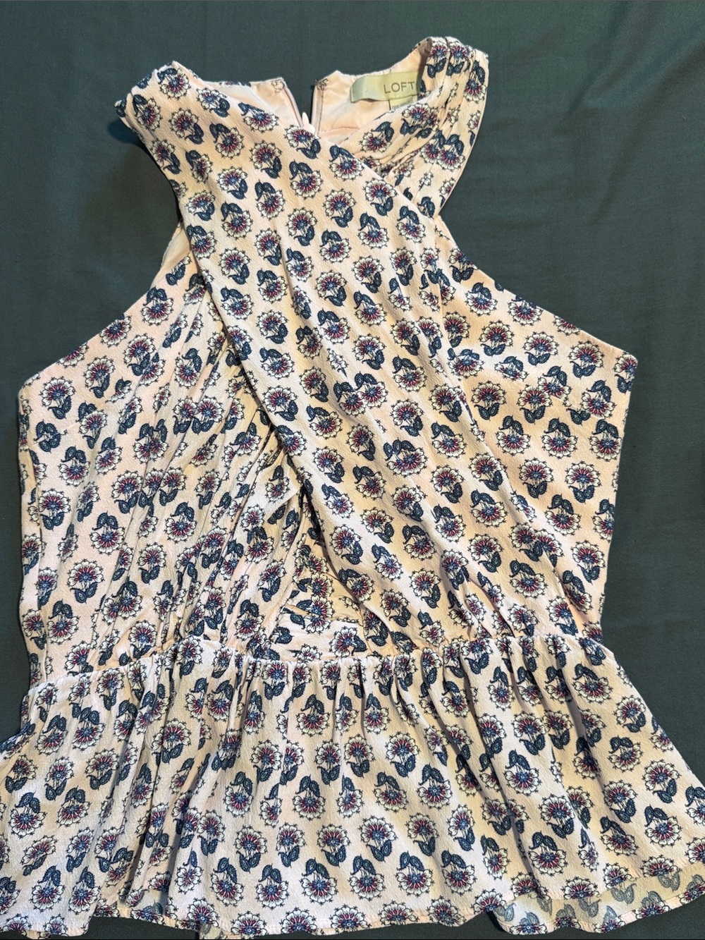 LOFT Cream Halter Camisole with Blue and Pink Floral Print